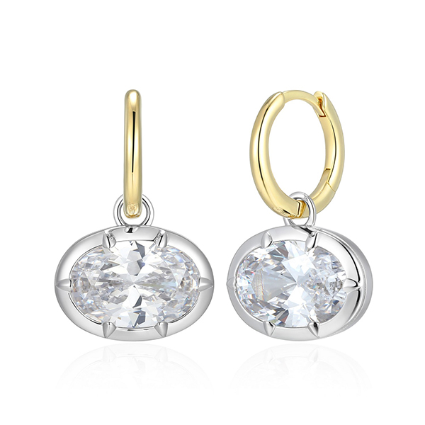 Elle Sterling Silver Diamondlite Cubic Zirconia Bezel Set 2 in 1Eastwest Huggie Two Tone Earrings