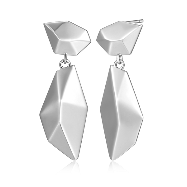 Elle Sterling Silver PEAK High Polished Polygon Dangle Post Earrings - SIlver