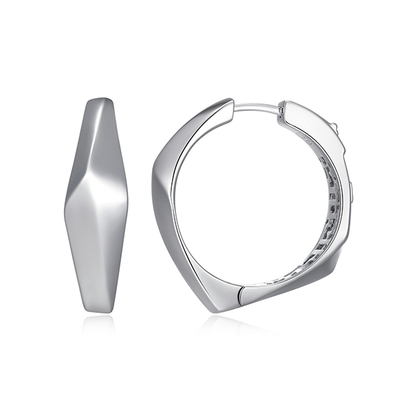 Elle Sterling Silver PEAK High Polished Polygon Hoop Earrings - Silver