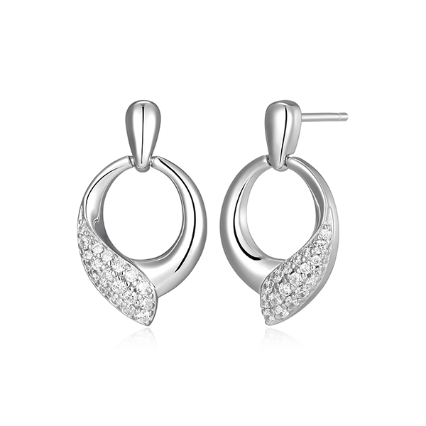 Elle Sterling Silver AMOUR Cubic Zirconia Hug Circle Stud Earrings - Silver