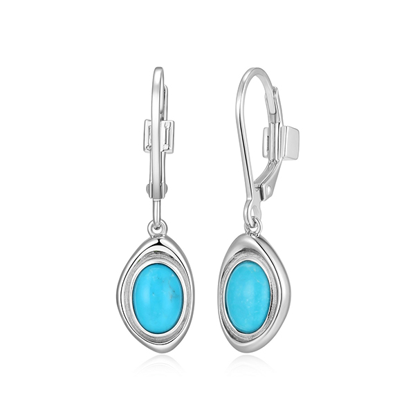 Elle Sterling Silver OASIS Genuine Oval Turquoise Leverback Earrings - Silver