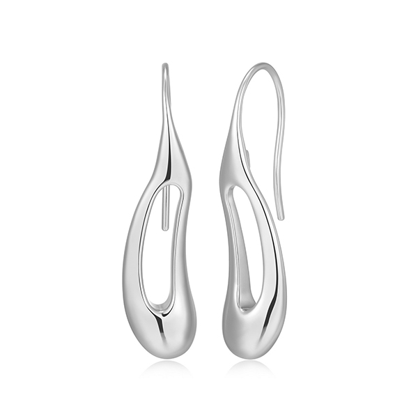 Elle Sterling Silver OASIS Puffy Open Fish Hook Earrings - Silver