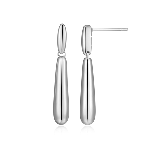 Elle Sterling Silver LUSTRE Elongated Puffy Droplet Stud Earrings - Silver