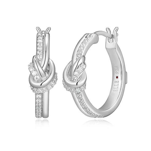 Elle Sterling Silver  UNITY Cubic Zirconia 20mm Knot Hoop Earrings - Silver
