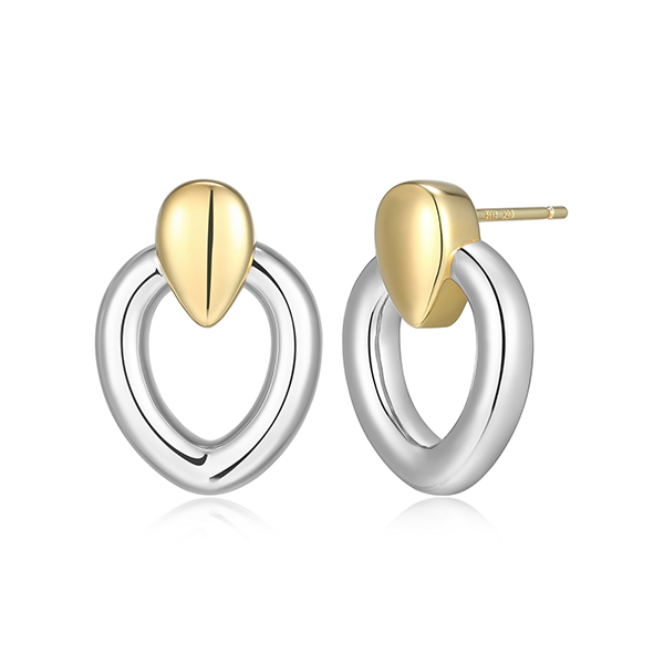 Elle Sterling Silver CELESTE Free Form Open Pear Shape Link Stud Two Tone Earrings