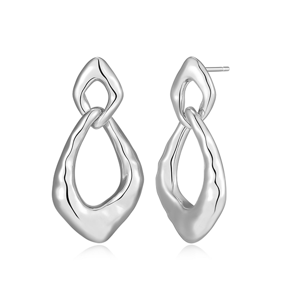 Elle Sterling Silver CELESTE Free Form Open Pear Shape Link Stud Earrings - Silver