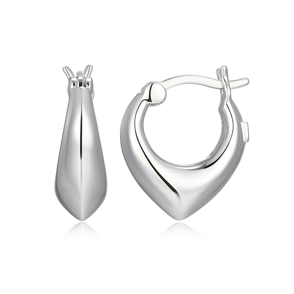 Elle Sterling Silver TULIP Puffy Pear Shape Small Hoop Earrings - Silver