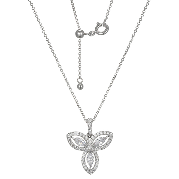 Elle Sterling Silver Diamondlite Cubic Zirconia Marquise Trillium Necklace Size 18 - Silver