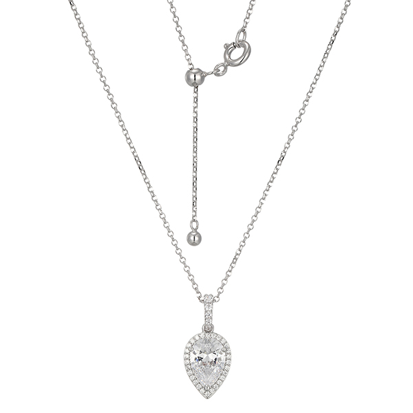 Elle Sterling Silver Diamondlite Cubic Zirconia Pear Halo Necklace Size 19 - Silver