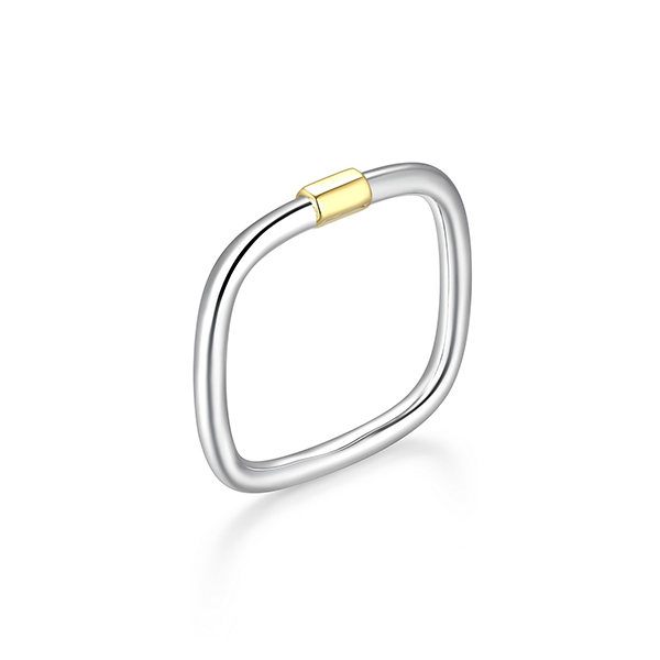 Elle Sterling Silver Carabiner Square Two Tone Ring Size 7 or 8