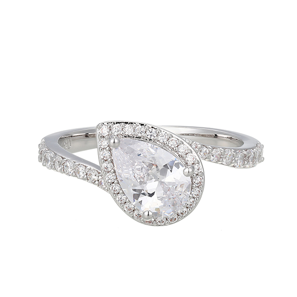 Elle Sterling Silver Cubic Zirconia Pear Shape Halo Bypass Ring Size 8 - Silver