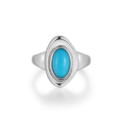 Elle Sterling Silver OASIS Oval Genuine Turquoise Ring Size 9 - Silver