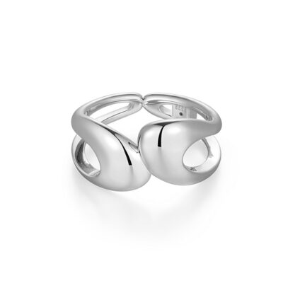 Elle Sterling Silver OASIS Fluid Open Teardrop Bypass Ring Size 9 - Silver