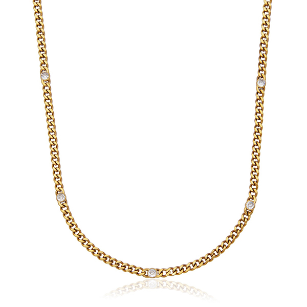 CJ STEELX 4mm Round Cubic Zironia Station Curb Chain Necklace Size 15 - Gold