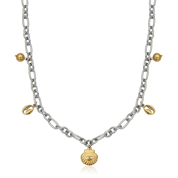 CJ STEELX Seashell and Faux Pearl Charm Two Tone Necklace