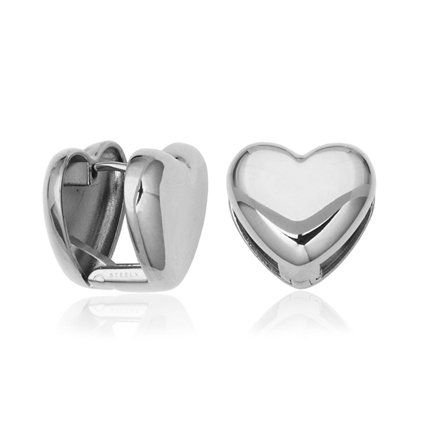 CJ STEELX High Polished Puffy Heart Huggie Earrings - Silver