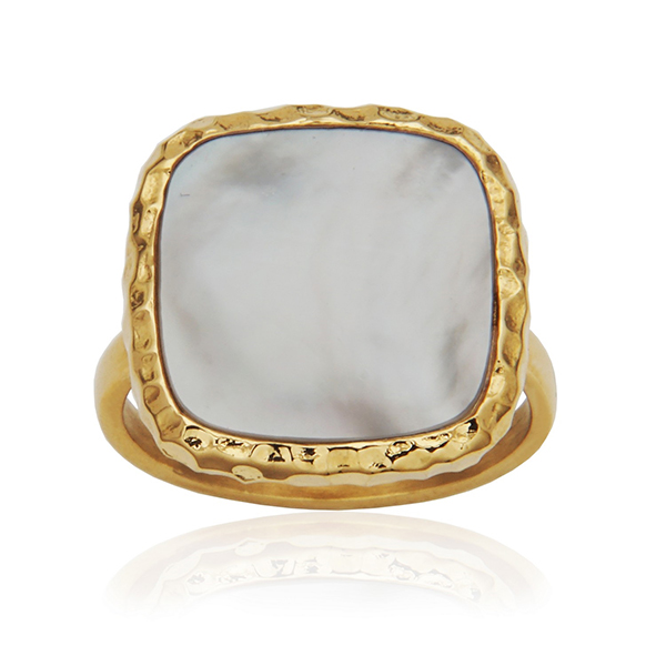CJ STEELX Gold Ion Plating White Shell Pearl Statement Ring Size 7 - Gold