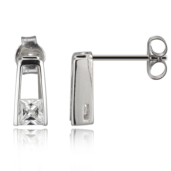 ELLE Sterling Silver Princess Cut Cubic Zirconia Post Earrings - Silver