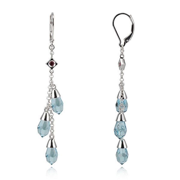 ELLE Sterling Silver Light Blue Swarovski Crystal Cluster Leverback Earrings - Silver