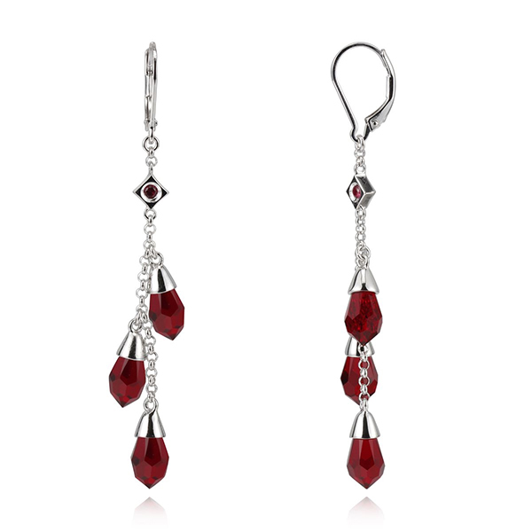 ELLE Sterling Silver Red Swarovski Crystal Cluster Leverback Earrings - Silver