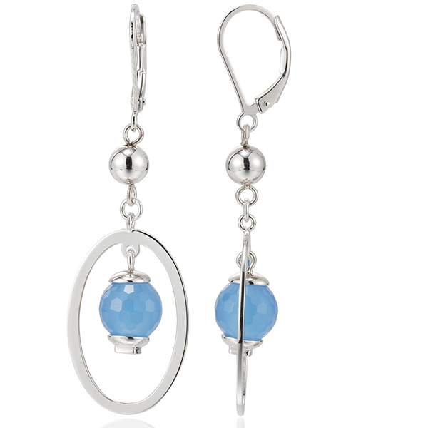 ELLE Sterling Silver CALYPSO Blue Agate Leverback Earrings - Silver