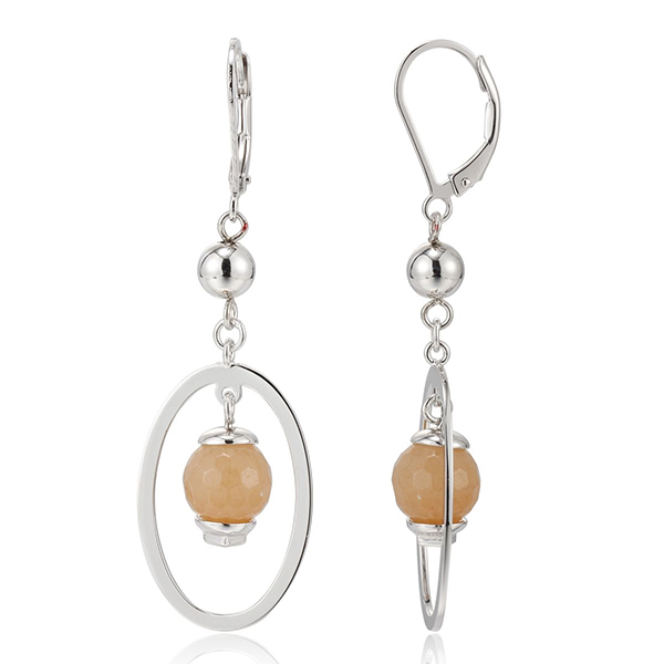 ELLE Sterling Silver CALYPSO Red Aventurine Oval Leverback Earrings - Silver