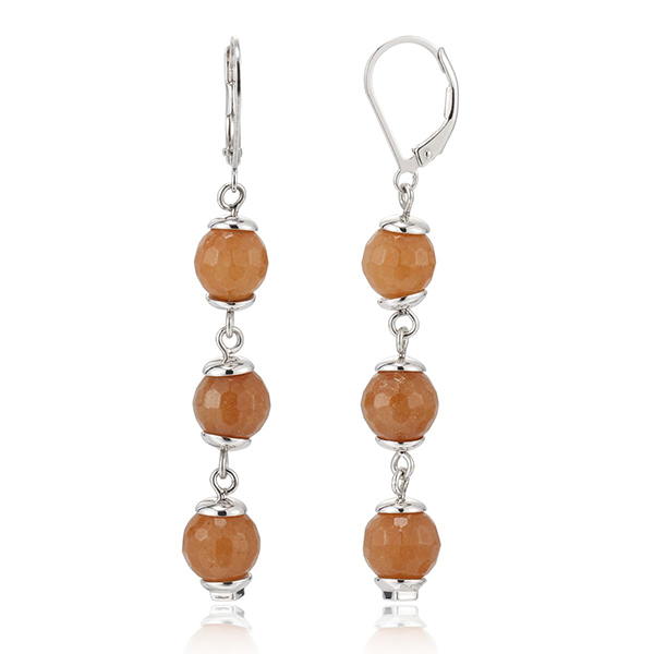 ELLE Sterling Silver Red Aventurine Triple Bead Leverback Earrings - Silver