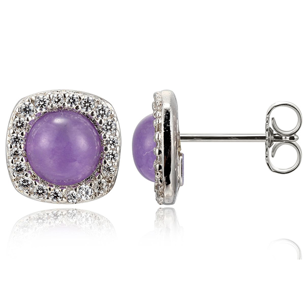 ELLE Sterling Silver Dyed Purple Quartz and Cubic Zirconia Stud Earrings - Silver