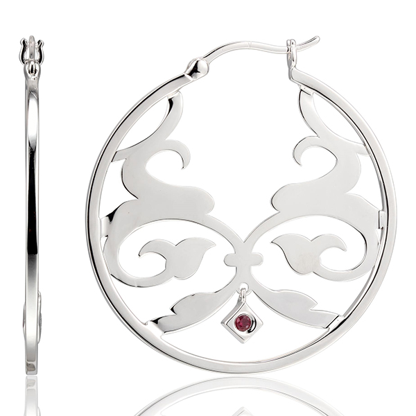 ELLE Sterling Silver Filigree 41mm Hoop Earrings - Silver