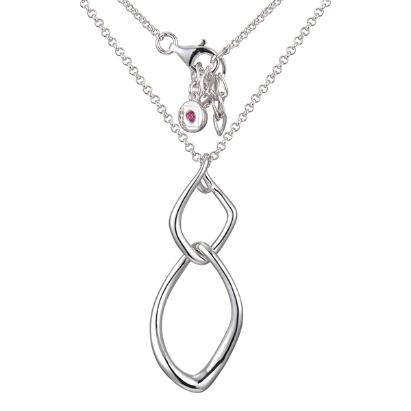 ELLE Sterling Silver ESOTERIC Double Circle Necklace Size 18 - Silver