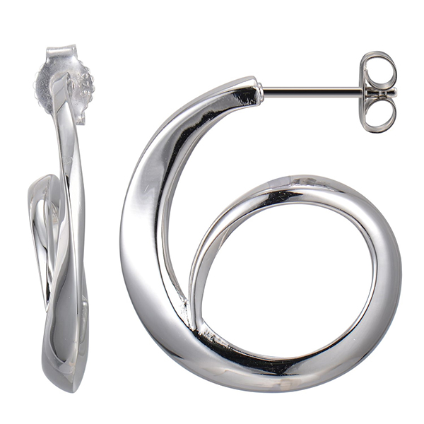 ELLE Sterling Silver Swirl Hoop Earrings - Silver