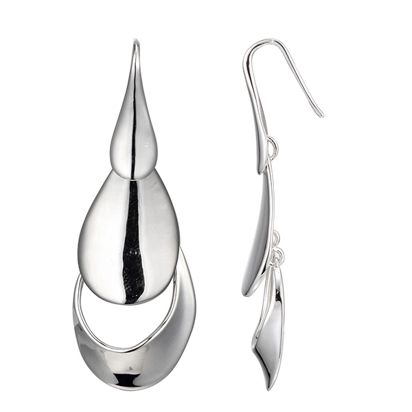 ELLE Sterling Silver Layered Teardrop Fishhook Earrings - Silver