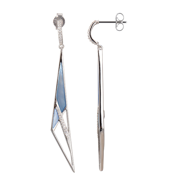 ELLE Sterling Silver Blue Mother of Pearl and Cubic Zirconia Post Earrings - Silver