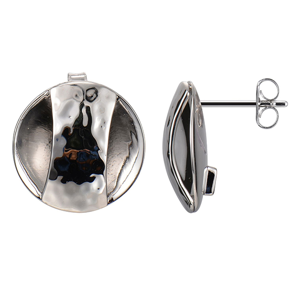 ELLE Sterling Silver Hammered Circle Post Earrings - Silver
