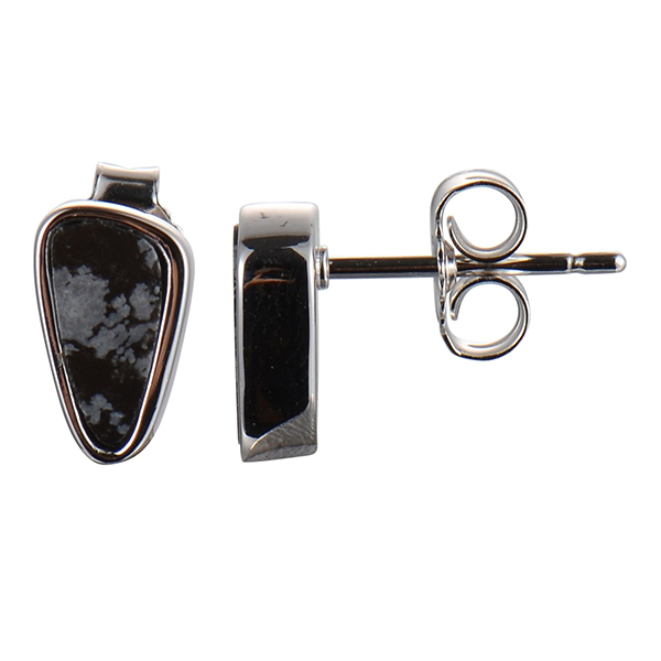 ELLE Sterling Silver Snowflake Obsidian Post Earrings - Silver