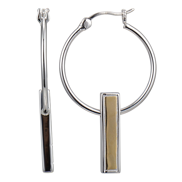 ELLE Sterling Silver Bar 24.5mm Two Tone Hoop Earring