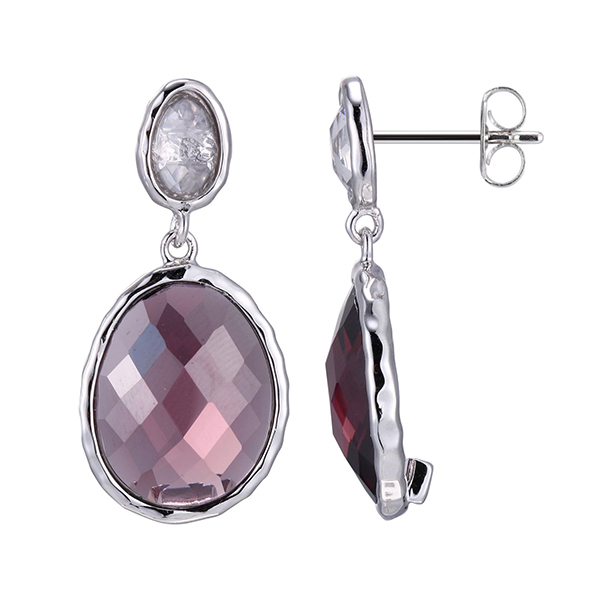 ELLE Sterling Silver Smoky Quartz Cubic Zirconia Post Earrings - Silver