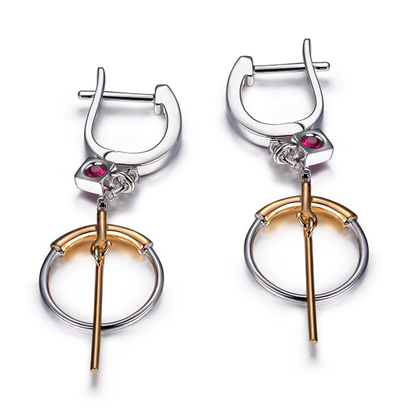 ELLE Sterling Silver Large Circle and Bar Two Tone Clasp Earrings