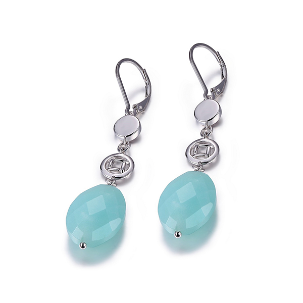 ELLE Sterling Silver Green Quartz Oval Leverback Drop Earrings- Silver