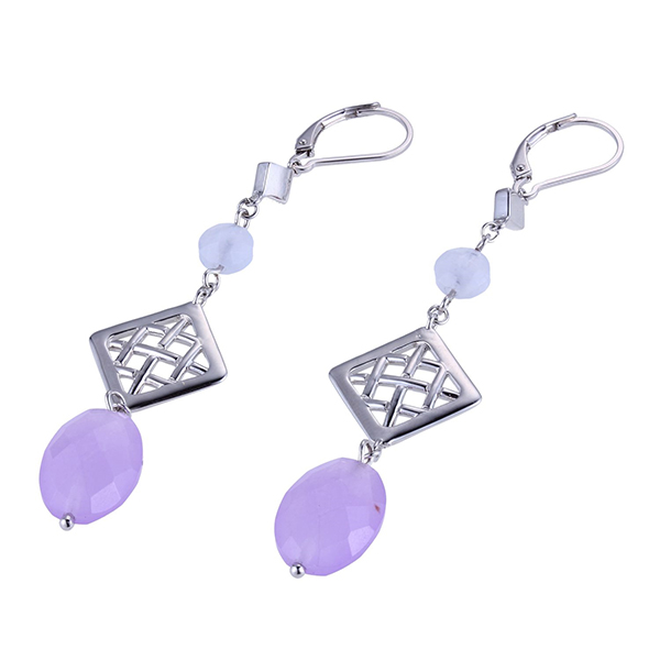 ELLE Sterling Silver  Oval Purple Quartz and Blue Lace Blue Lace Agate Lever Back Earrings - Silver