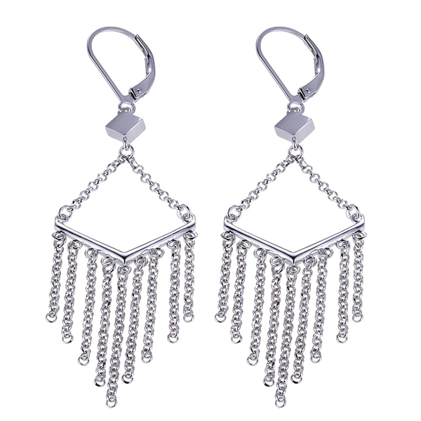 ELLE Sterling Silver CHEVRON Tassel Leverback Earrings - Silver