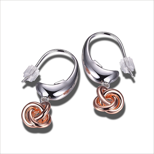 ELLE Sterling Silver Knot Wire Hook Two Tone Earrings