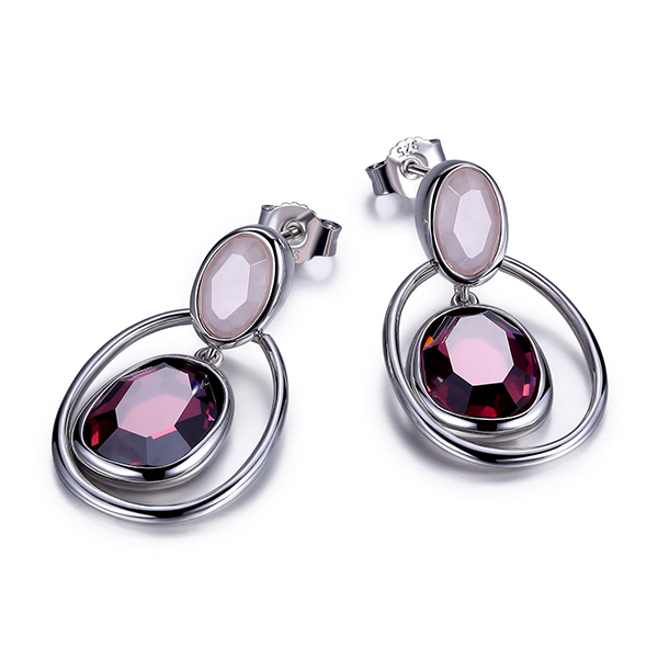 ELLE Sterling Silver Smoky Cubic Zirconia and Genuine Rose Quartz Post Earrings - Silver