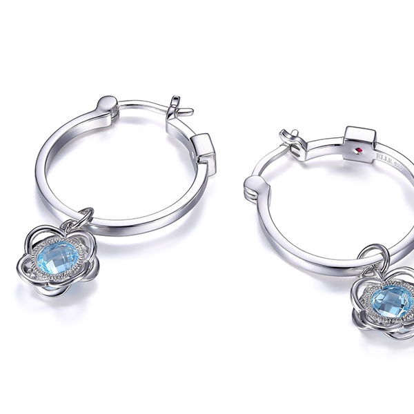 ELLE Sterling Silver Sky Blue Topaz 20mm Hoop Earrings - Silver