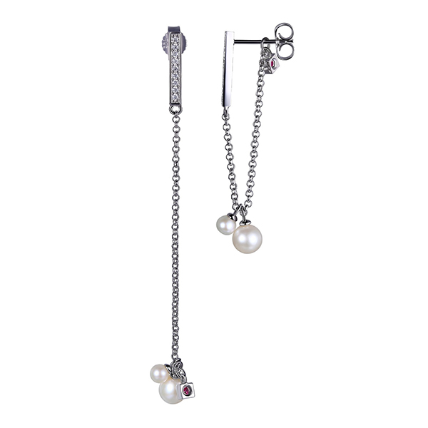 ELLE Sterling Silver White Pearl Loop Up or Dangle 2 in 1 White Post Earrings - Silver