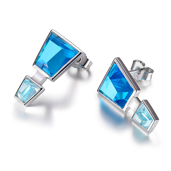 ELLE Sterling Silver Double Blue Topaz Cubic Zirconia Post Earrings - Silver
