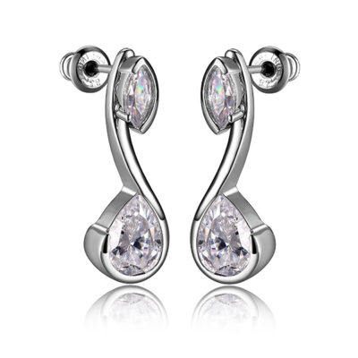 ELLE Sterling Silver Cubic Zirconia Bypass Front and Back Jacket Earrings - Silver