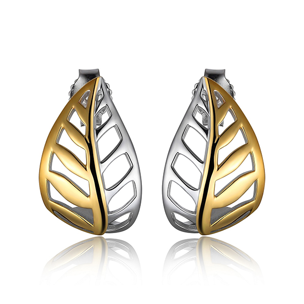 ELLE Sterling Silver Leaf Two Tone Post Earrings