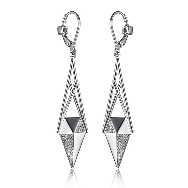 ELLE Sterling Silver Cubic Zirconia Large Spear Leverback Earrings - Silver