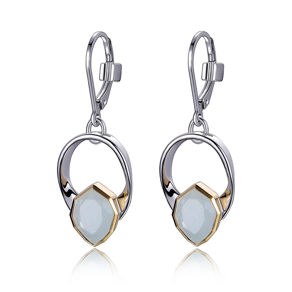ELLE Sterling Silver Dyed Aqua Quartzite Leverback Two Tone Earrings